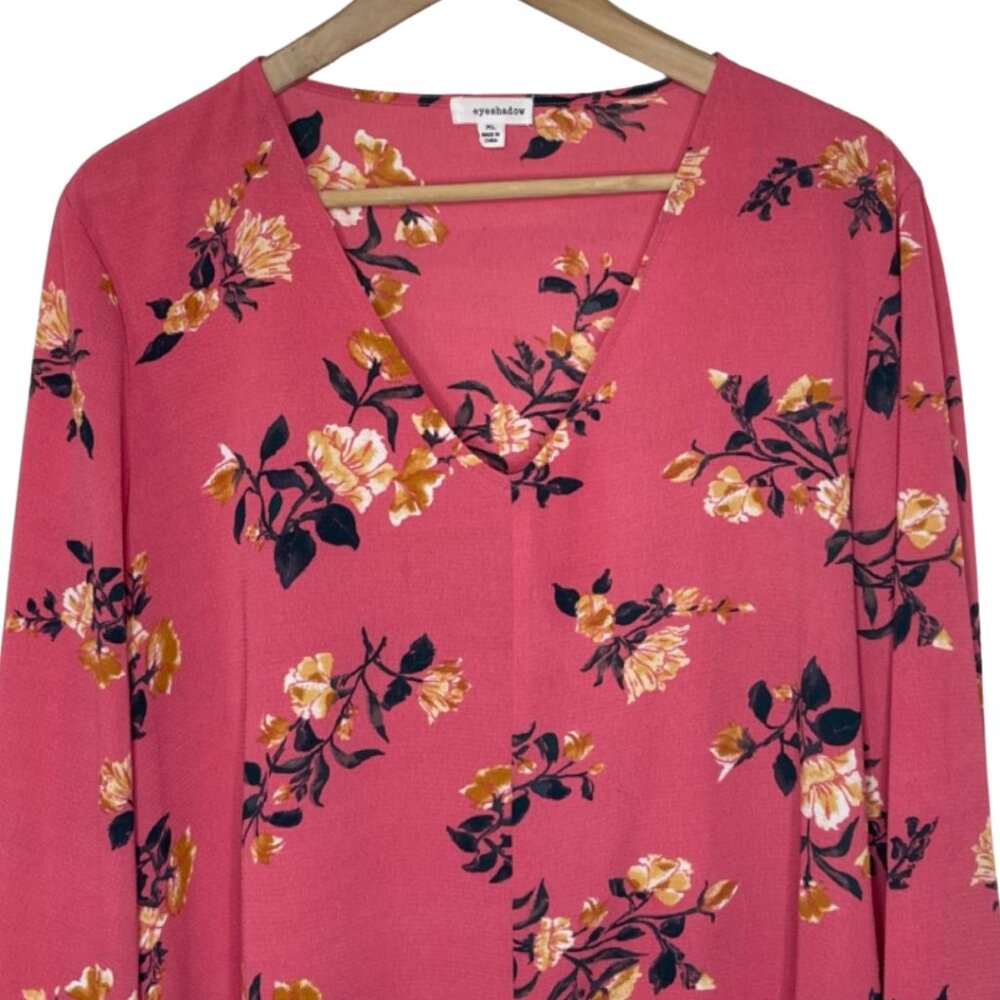 EYESHADOW | Women's Pink Bohemian Long Bell Sleeve Floral Blouse | Size XL - Picture 2 of 12